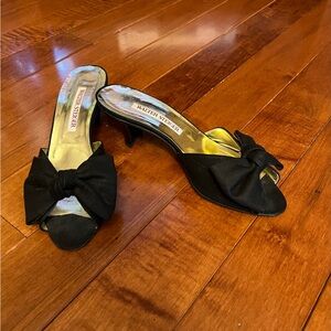 Walter Steiger Black Bow Kitten-Heel Mules